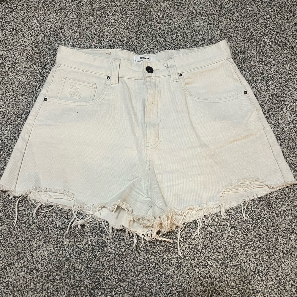 Cotton On Cream Distressed Jean Shorts